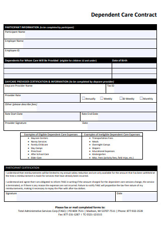 Dependent Care Contract Form