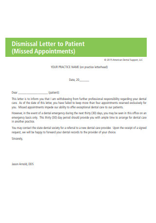 Dismissal Letter to Patient