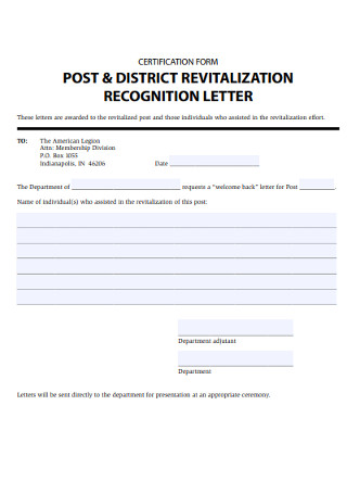 District Revitalization Recognition Letter