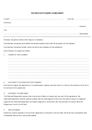 Divorce Settlement Agreement Form