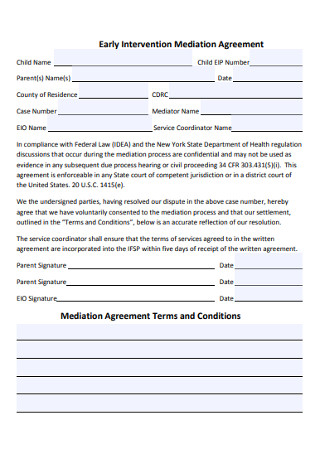 Early Intervention Mediation Agreement