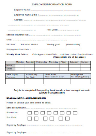 Editable Employee Information Form
