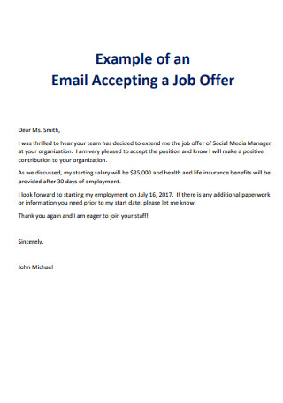 Email Accepting Job Offer Letter