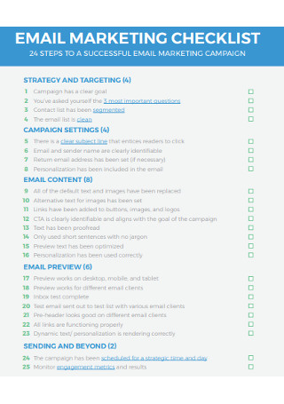 Email Marketing Checklist Sample
