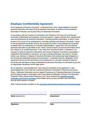 Employee Confidentiality Agreement Sample