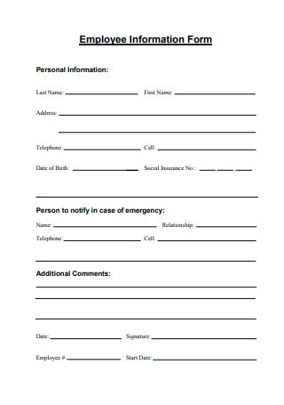 Employee Information Form Sample