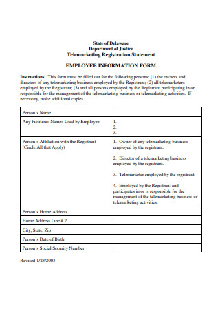 Employee Information Form in PDF