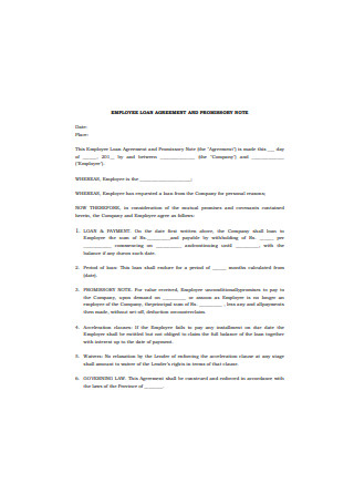 Employee Loan Agreement and Promissory Note