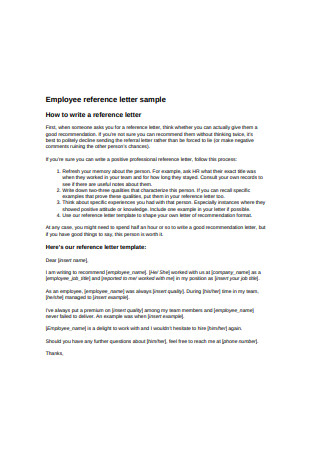 Employee Reference Letter Sample