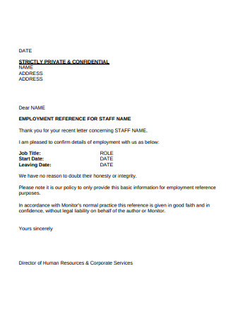 Employee Reference Policy Letter