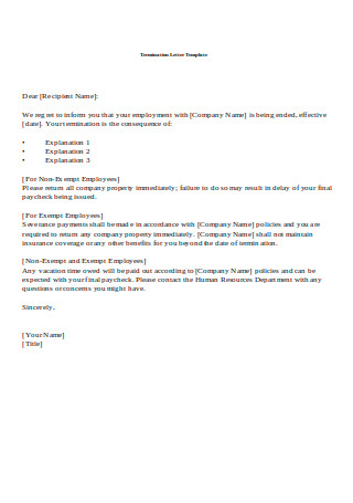 Employee Termination Letter Template