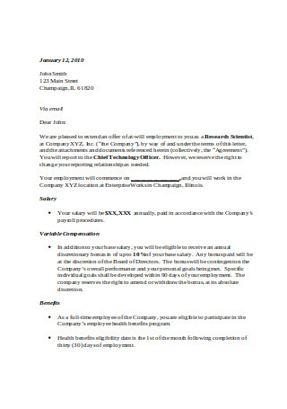 Employment Offer Letter Example