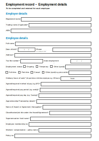 Employment Record Form