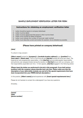Employment Verification Letter Format