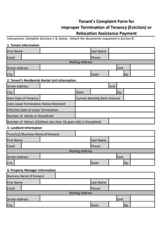 Eviction Complaint Form for Improper Termination of Tenancy 