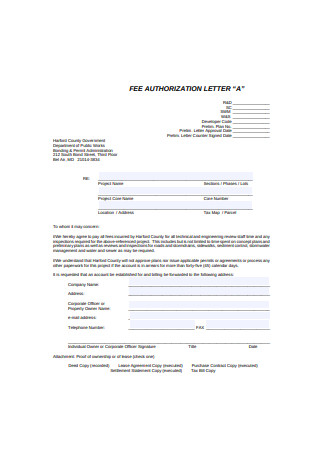Fee Authorization Letter