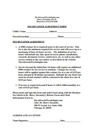 Fee Retainer Agreement Form