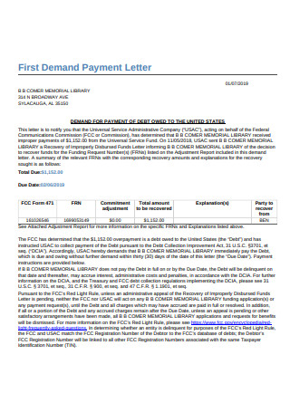 First Demand Payment Letter
