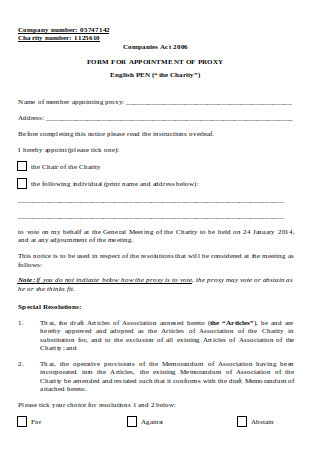 Form for Appointment of Proxy