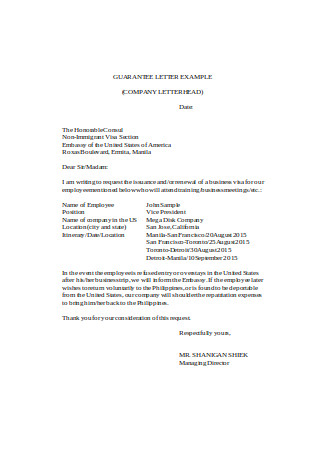 Formal Guarantee Letter Example