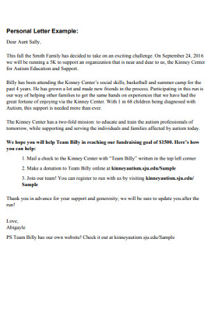 Fundraising Personal Letter Example