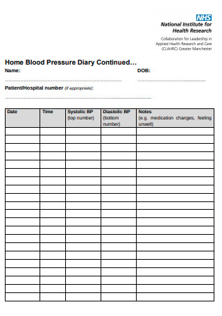 Home Blood Pressure Diary Sample