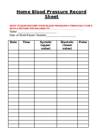 blank blood pressure log