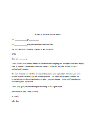 Intern Rejection Letter