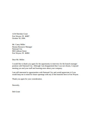 Interview Rejection Letter Sample