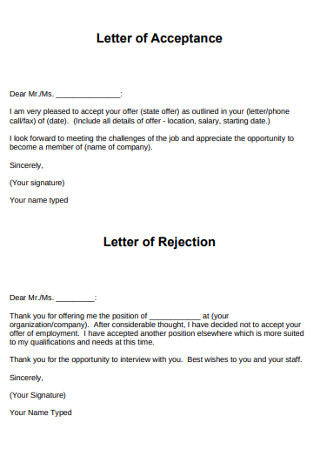 Job Acceptance and Rejection Letter