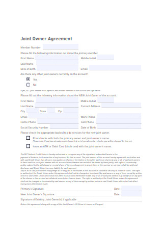 Joint Owner Agreement