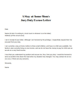 Jury Duty Excuse Letter