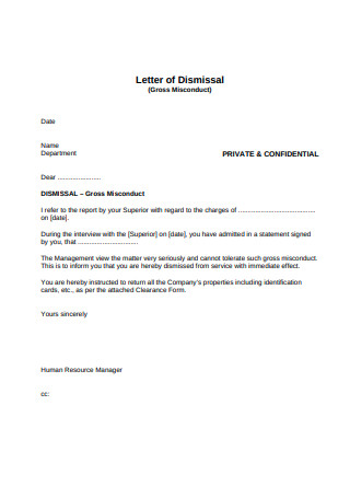 Letter of Dismissal for Gross Misconduct