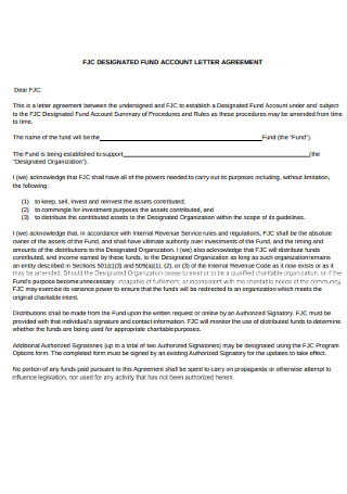 Letter of Fund Account Agreement