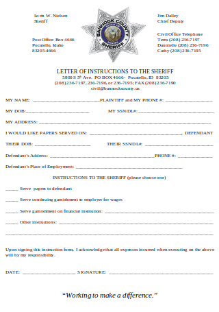 Letter of Instruction to Sheriff