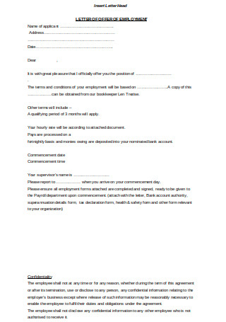 Letter of Offer of Employment