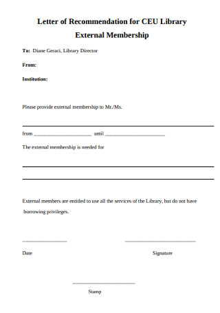 Letter of Recommendation for Library External Membership
