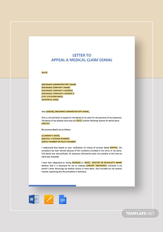 Letter to Appeal a Medical Claim Denial Template