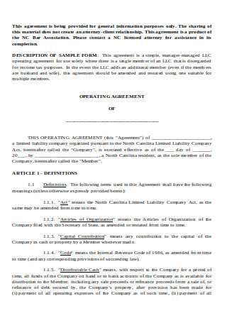 Limited Liability Company Operating Agreement