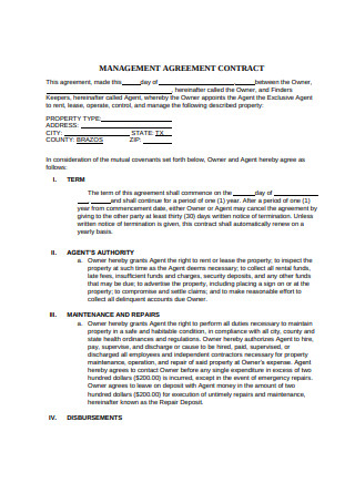 Management Agreement Contract