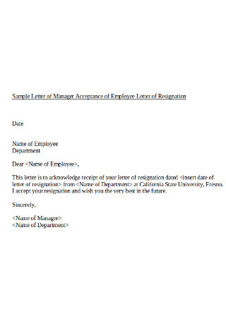 Manager Job Acceptance Letter