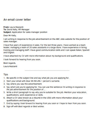 Marketing Manager Email Cover Letter