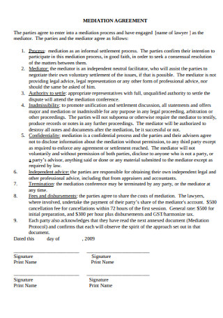 Mediation Agreement Format