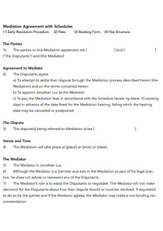 Mediation Agreement with Schedules