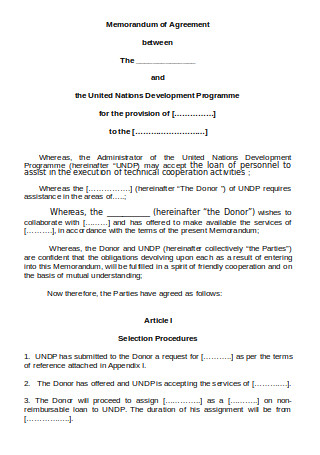 Model Memorandum of Agreement
