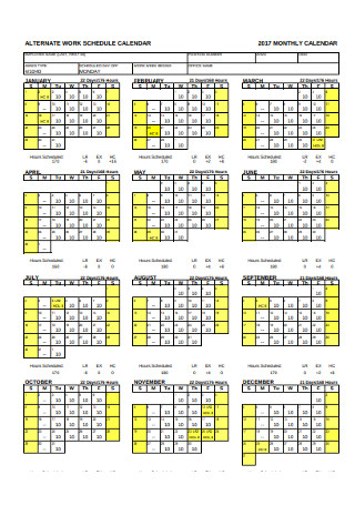 Mothly Work Calendar