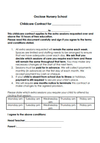 Nursery School Childcare Contract