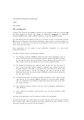 Offer of Employment Letter