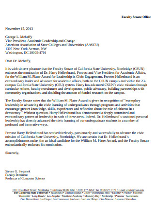 Office Faculty Nomination Letter