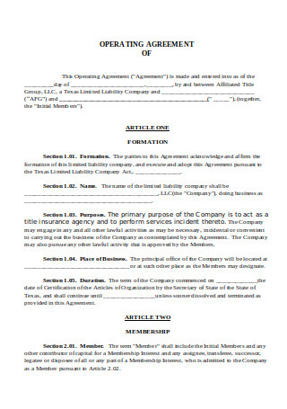 Operating Agreement Sample